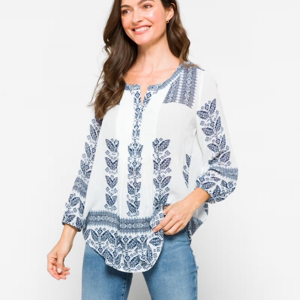Daniel Rainn Amely Split Neck Top Boho Tunic Blouse Women's‎ PXS Petite XS